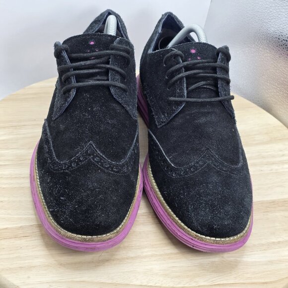 COLE HAAN Men's Lunargrand Leather Black Suede Wingtip Pink Oxford Shoes 10 - Picture 4 of 9